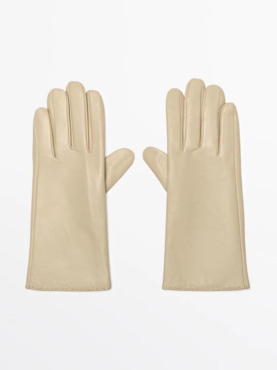 Zdjęcie produktu Rękawiczki Ze Skóry Nappa - Waniliowy - Massimo Dutti - Female
