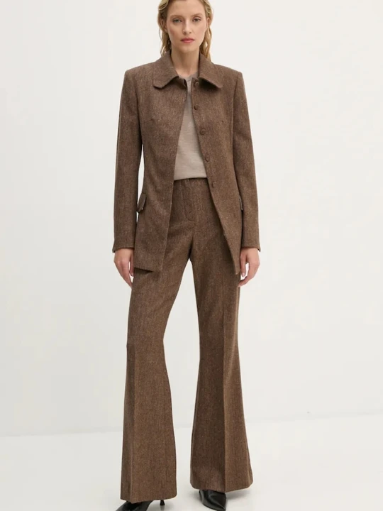 Zdjęcie produktu Remain spodnie wełniane Herringbone Flare Pants brązowy