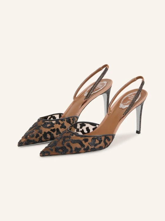 Zdjęcie produktu Rene Caovilla Czółenka Typu Slingback Z Kamieniami Ozdobnymi braun