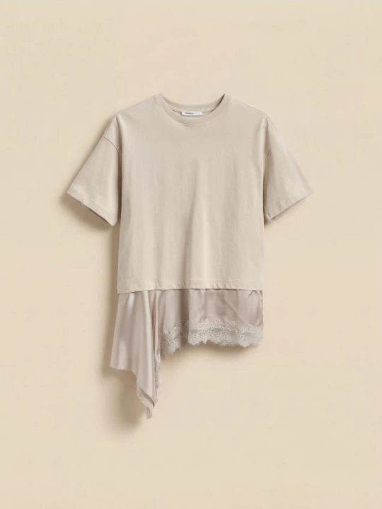 Zdjęcie produktu Reserved - Asymetryczny t-shirt - kremowy