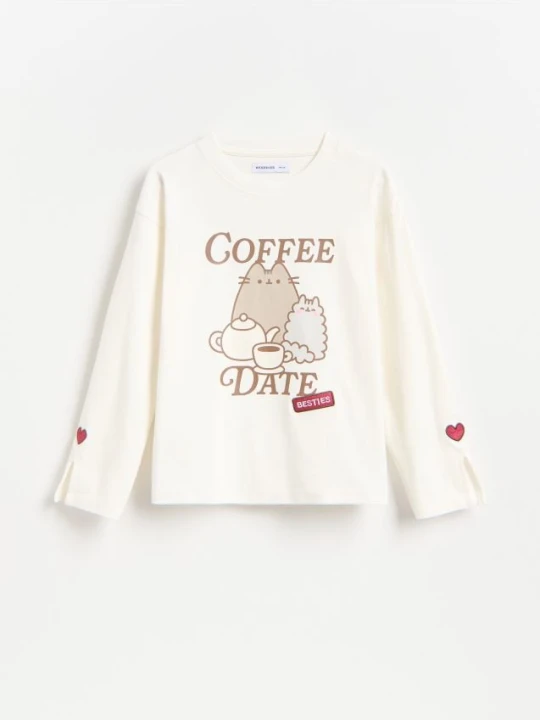 Zdjęcie produktu Reserved - Bawełniana koszulka Pusheen - złamana biel