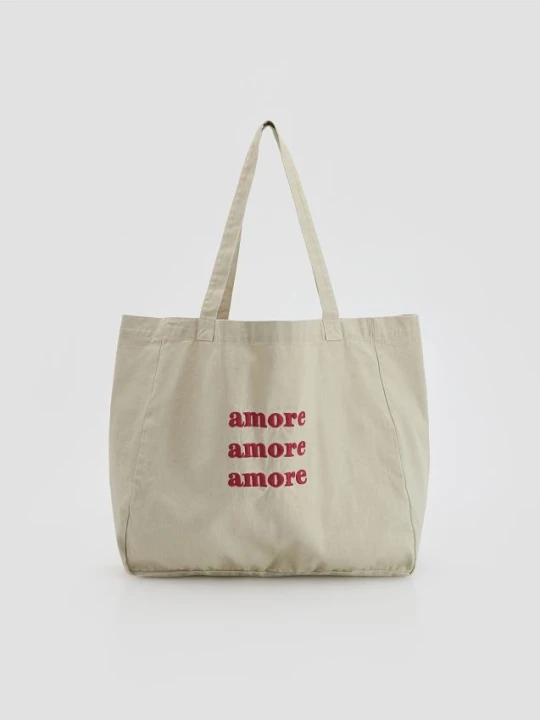 Zdjęcie produktu Reserved - Bawełniana torebka shopper - jasnoszary