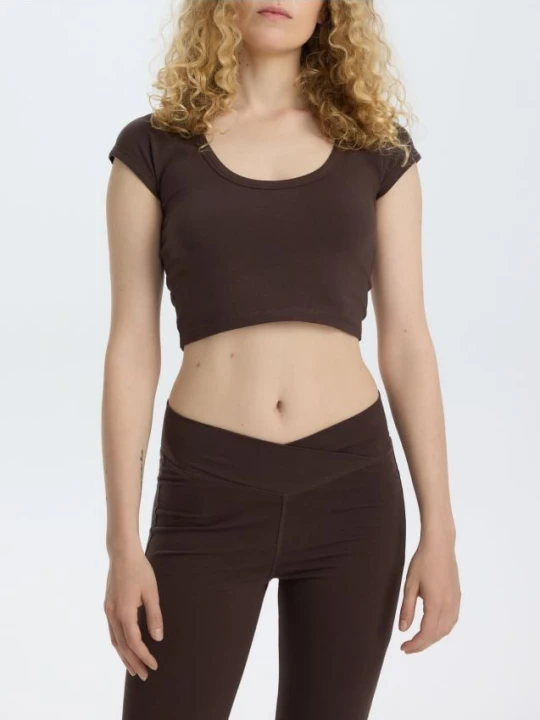 Zdjęcie produktu Reserved - Bawełniany crop top - ciemnobrązowy