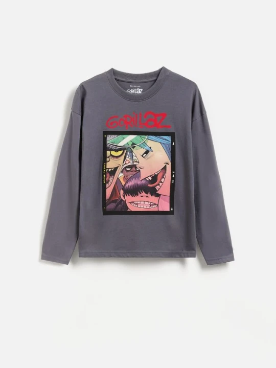 Zdjęcie produktu Reserved - Bawełniany longsleeve Gorillaz - ciemnoszary