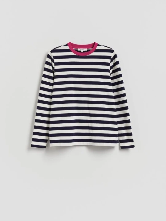 Zdjęcie produktu Reserved - Bawełniany longsleeve w paski - granatowy