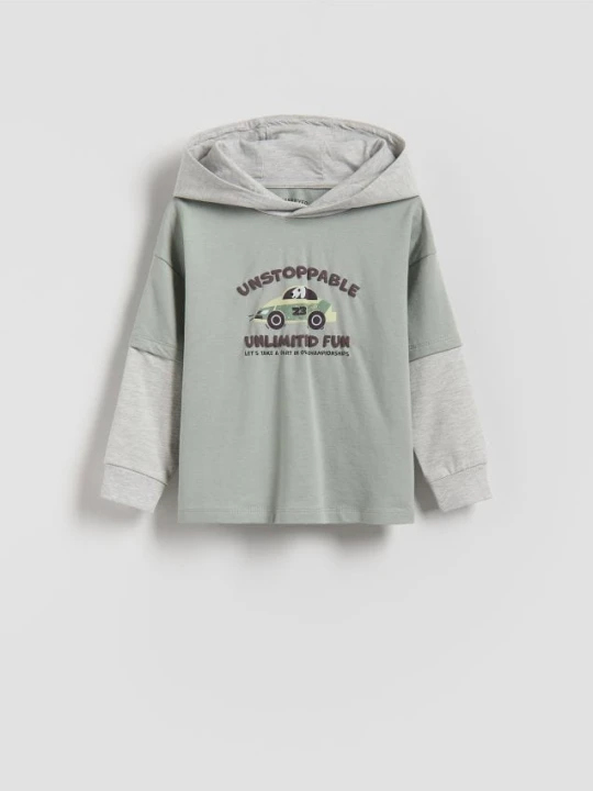 Zdjęcie produktu Reserved - Bawełniany longsleeve z kapturem - jasnozielony