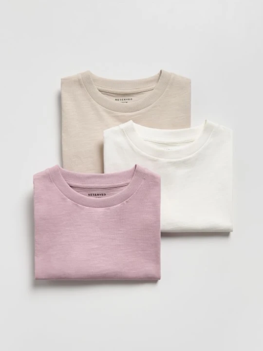 Zdjęcie produktu Reserved - Bawełniany t-shirt 3 pack - kremowy