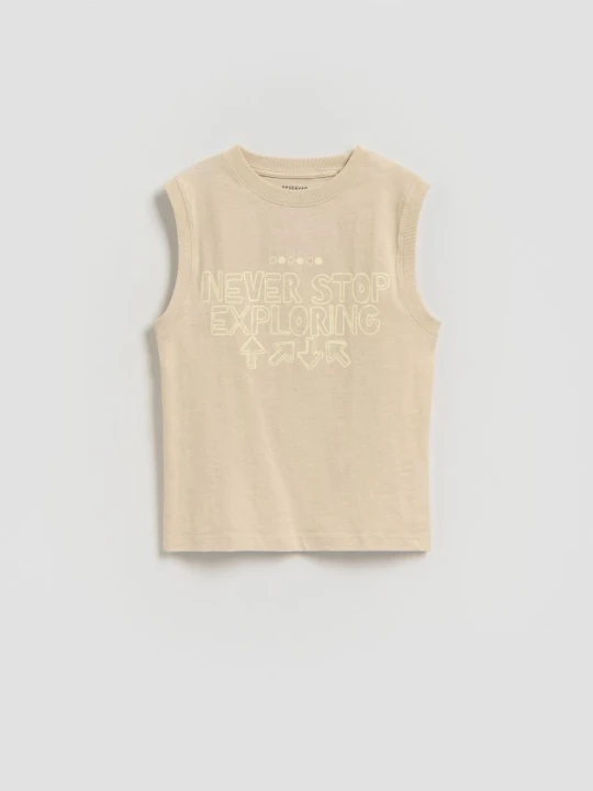 Zdjęcie produktu Reserved - Bawełniany t-shirt bez rękawów - beżowy