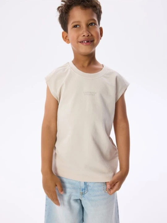 Zdjęcie produktu Reserved - Bawełniany t-shirt bez rękawów - beżowy
