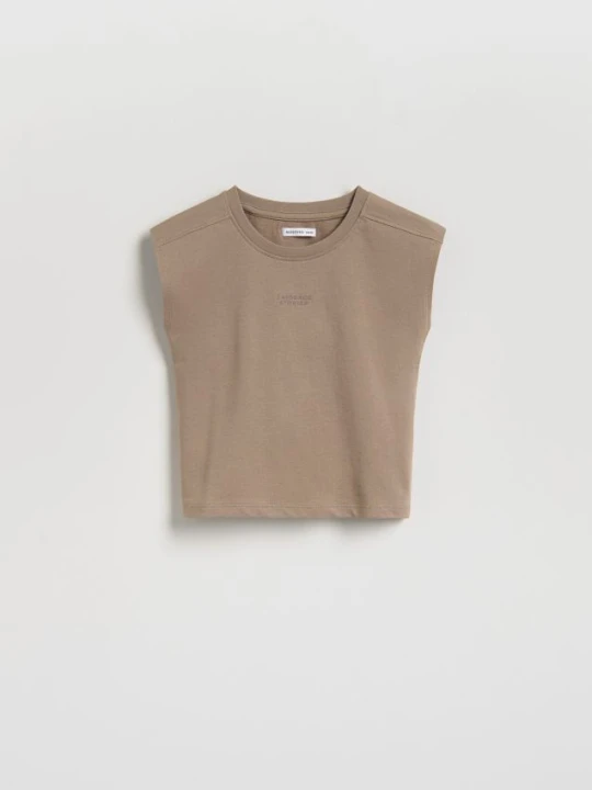 Zdjęcie produktu Reserved - Bawełniany t-shirt bez rękawów - brązowy