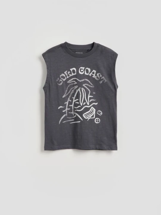 Zdjęcie produktu Reserved - Bawełniany t-shirt bez rękawów - ciemnoszary