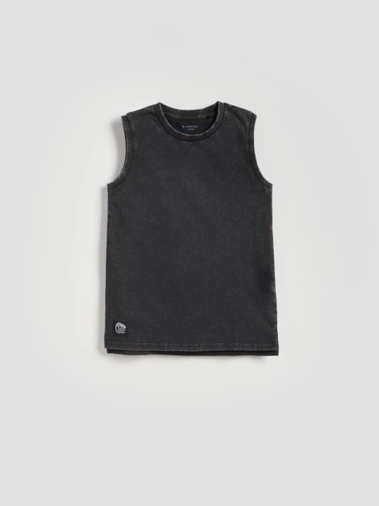 Zdjęcie produktu Reserved - Bawełniany t-shirt bez rękawów - czarny