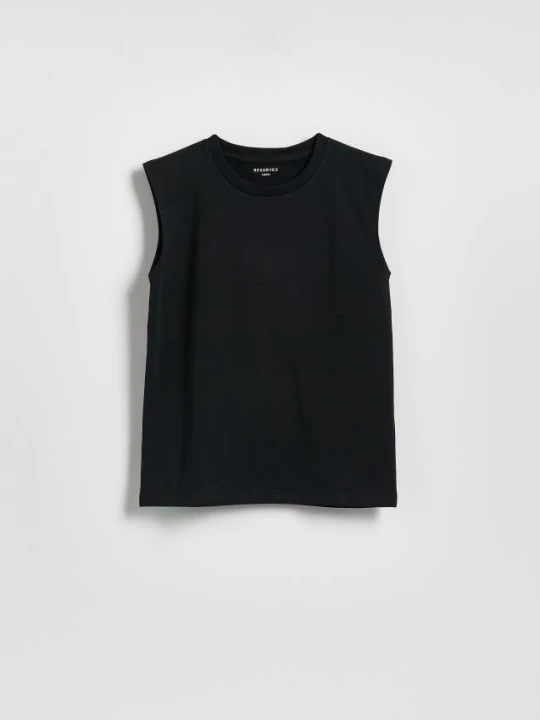 Zdjęcie produktu Reserved - Bawełniany t-shirt bez rękawów - czarny
