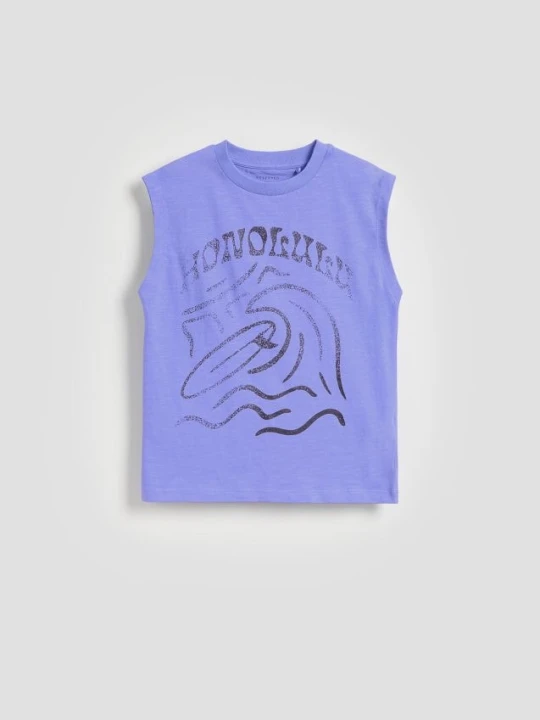 Zdjęcie produktu Reserved - Bawełniany t-shirt bez rękawów - fioletowy