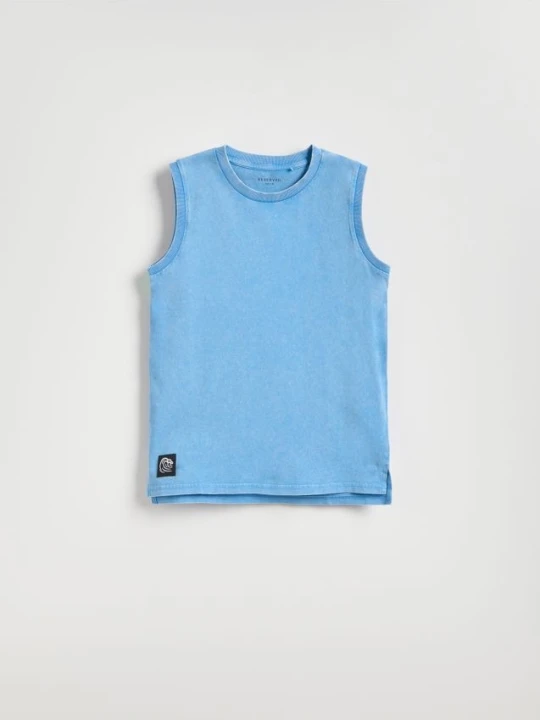 Zdjęcie produktu Reserved - Bawełniany t-shirt bez rękawów - niebieski