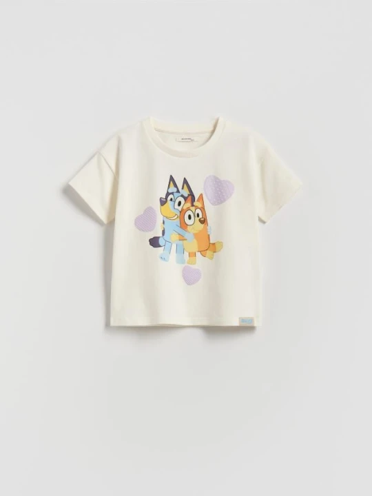 Zdjęcie produktu Reserved - Bawełniany t-shirt Bluey - złamana biel