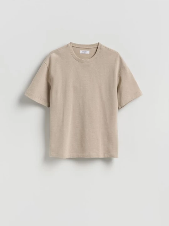 Zdjęcie produktu Reserved - Bawełniany t-shirt boxy - beżowy