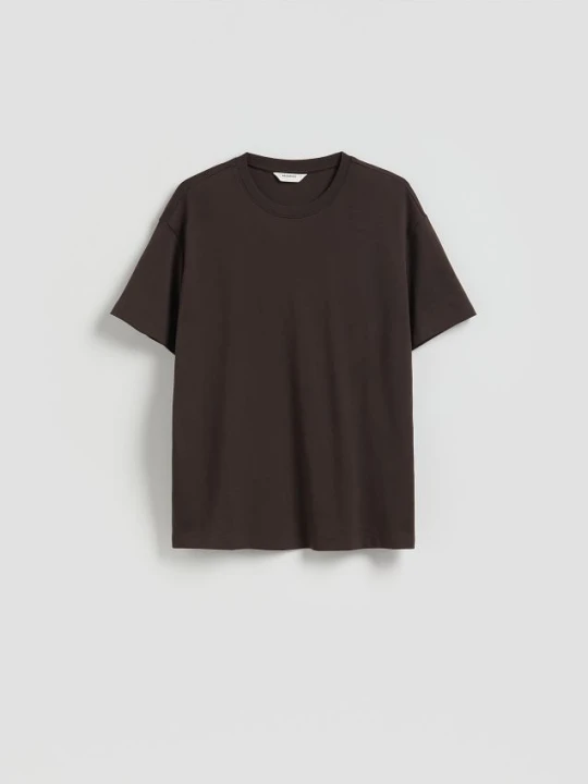 Zdjęcie produktu Reserved - Bawełniany t-shirt boxy - ciemnobrązowy