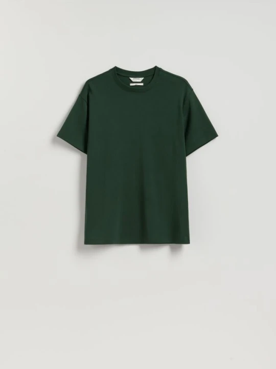Zdjęcie produktu Reserved - Bawełniany t-shirt boxy - ciemnozielony