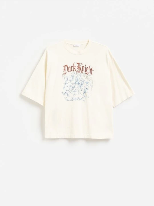 Zdjęcie produktu Reserved - Bawełniany t-shirt boxy - złamana biel