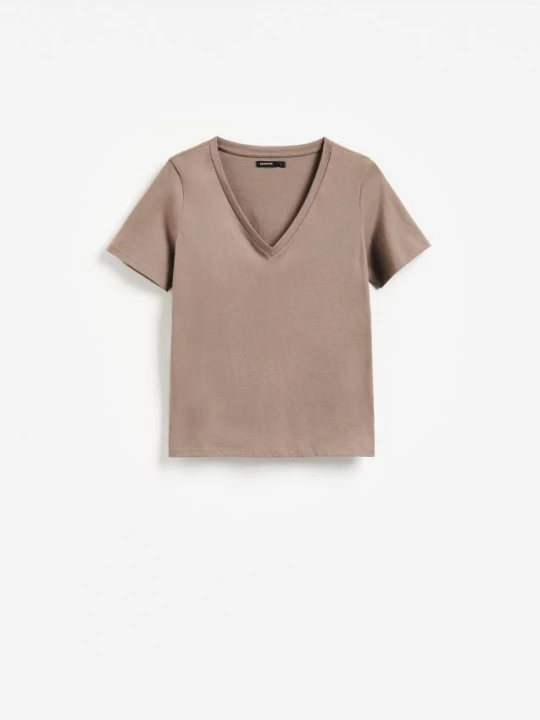 Zdjęcie produktu Reserved - Bawełniany t-shirt - brązowy