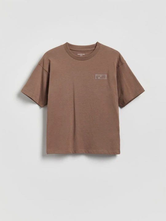 Zdjęcie produktu Reserved - Bawełniany t-shirt - ciemnobrązowy