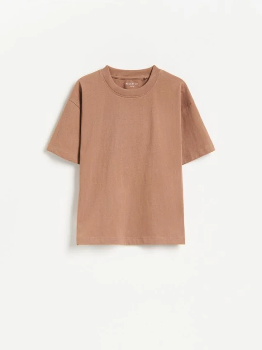 Zdjęcie produktu Reserved - Bawełniany t-shirt - ciemnobrązowy