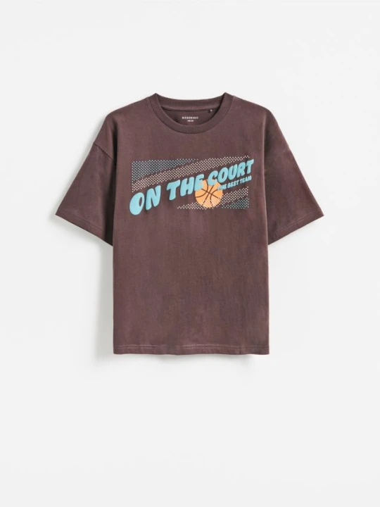 Zdjęcie produktu Reserved - Bawełniany t-shirt - ciemnobrązowy