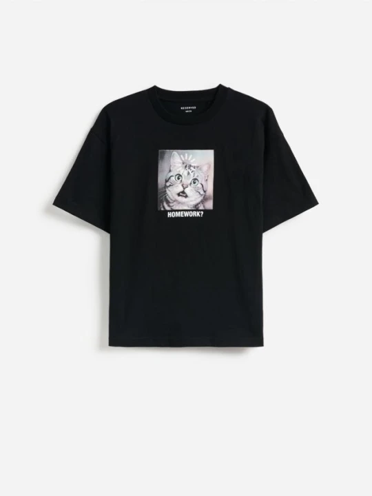 Zdjęcie produktu Reserved - Bawełniany t-shirt - czarny