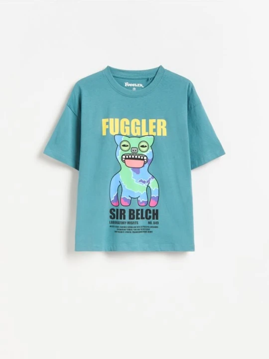 Zdjęcie produktu Reserved - Bawełniany t-shirt Fuggler - ciemny turkus