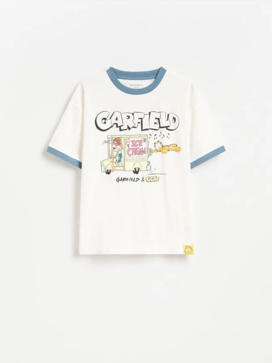 Zdjęcie produktu Reserved - Bawełniany t-shirt Garfield - złamana biel