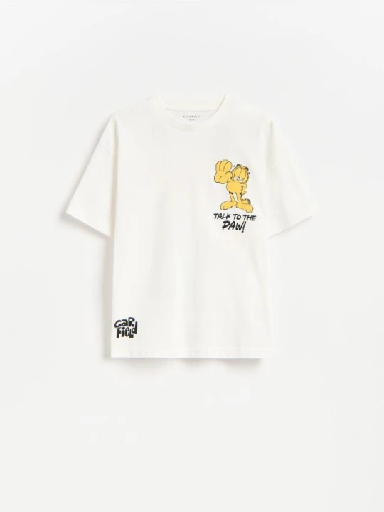 Zdjęcie produktu Reserved - Bawełniany t-shirt Garfield - złamana biel