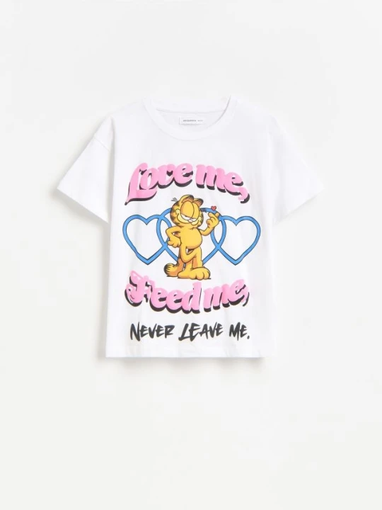 Zdjęcie produktu Reserved - Bawełniany t-shirt Garfield - złamana biel