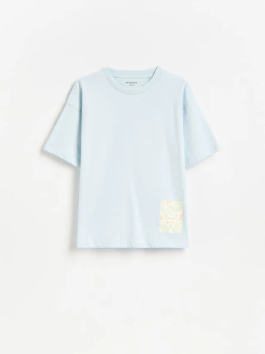 Zdjęcie produktu Reserved - Bawełniany t-shirt - jasnoniebieski