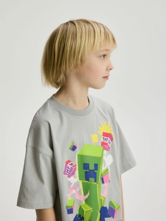 Zdjęcie produktu Reserved - Bawełniany t-shirt Minecraft - jasnoszary