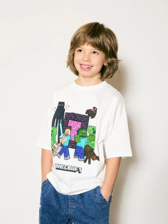 Zdjęcie produktu Reserved - Bawełniany t-shirt Minecraft - złamana biel