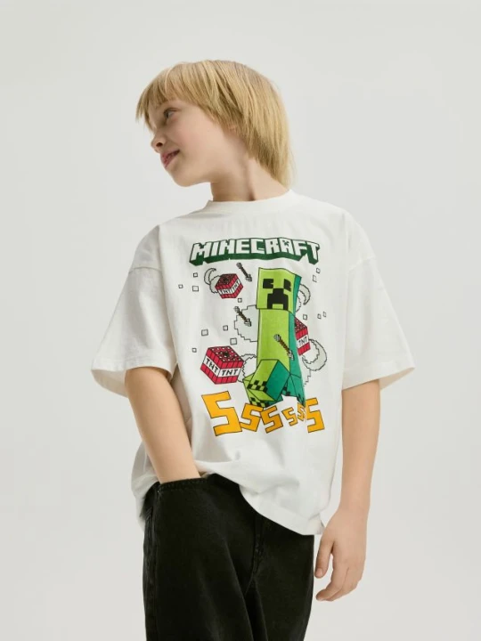 Zdjęcie produktu Reserved - Bawełniany t-shirt Minecraft - złamana biel