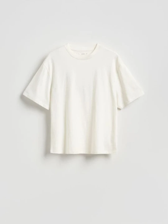 Zdjęcie produktu Reserved - Bawełniany t-shirt oversize - złamana biel