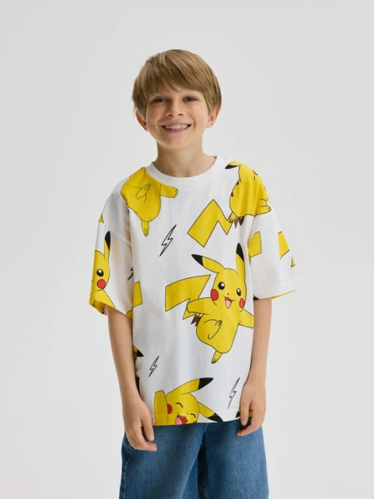 Zdjęcie produktu Reserved - Bawełniany t-shirt Pokemon - złamana biel