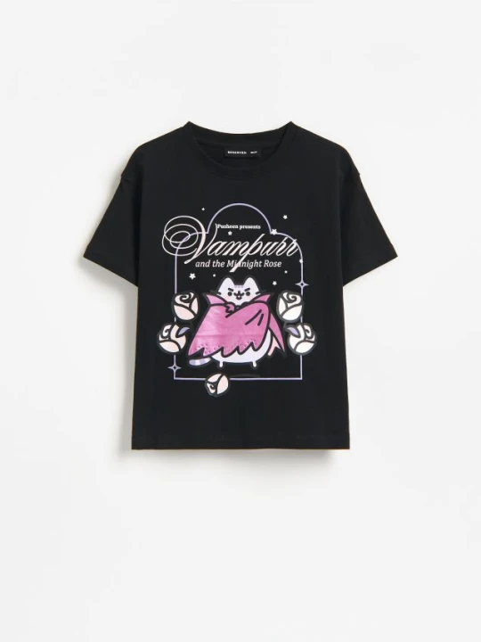 Zdjęcie produktu Reserved - Bawełniany t-shirt Pusheen - czarny