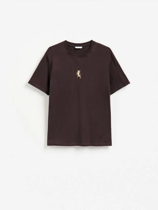 Zdjęcie produktu Reserved - Bawełniany t-shirt regular - ciemnobrązowy