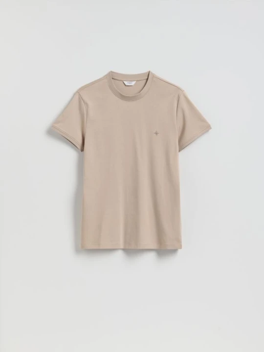 Zdjęcie produktu Reserved - Bawełniany t-shirt slim fit - beżowy