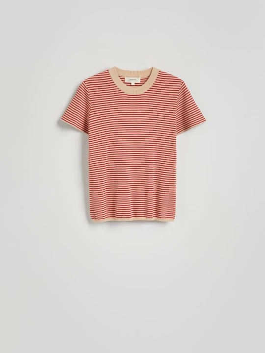 Zdjęcie produktu Reserved - Bawełniany t-shirt w paski - beżowy