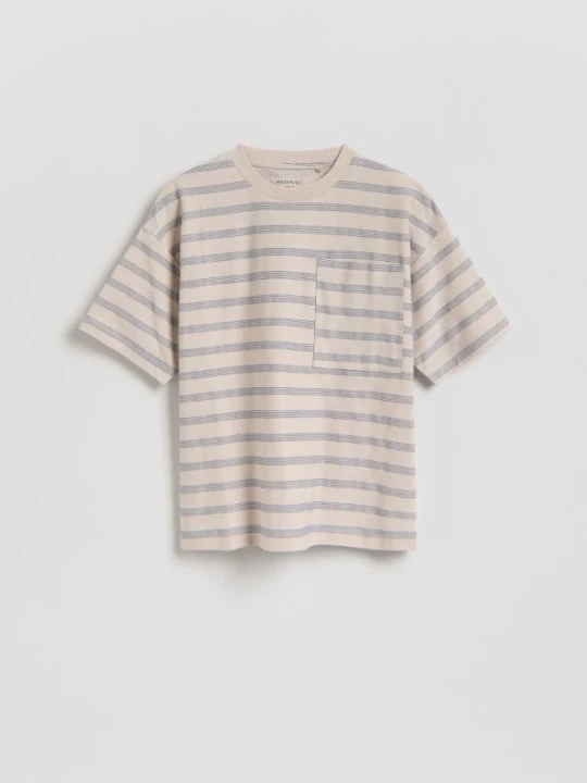 Zdjęcie produktu Reserved - Bawełniany t-shirt w paski - beżowy