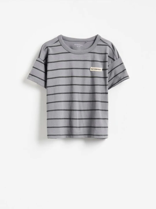 Zdjęcie produktu Reserved - Bawełniany t-shirt w paski - ciemnoszary