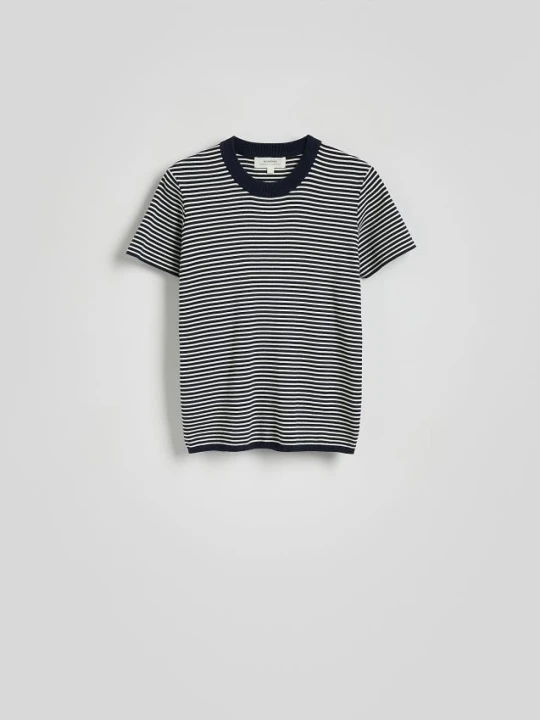 Zdjęcie produktu Reserved - Bawełniany t-shirt w paski - granatowy