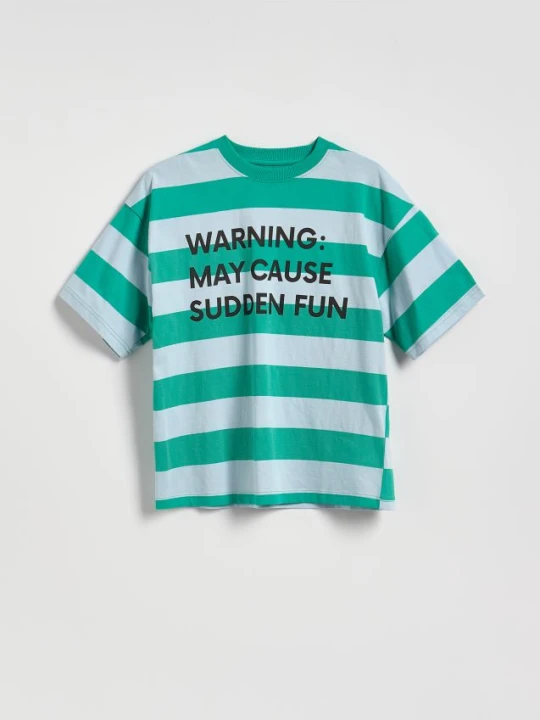 Zdjęcie produktu Reserved - Bawełniany t-shirt w paski - jasnoniebieski