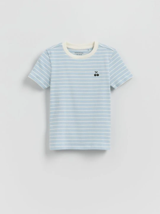 Zdjęcie produktu Reserved - Bawełniany t-shirt w paski - jasnoniebieski