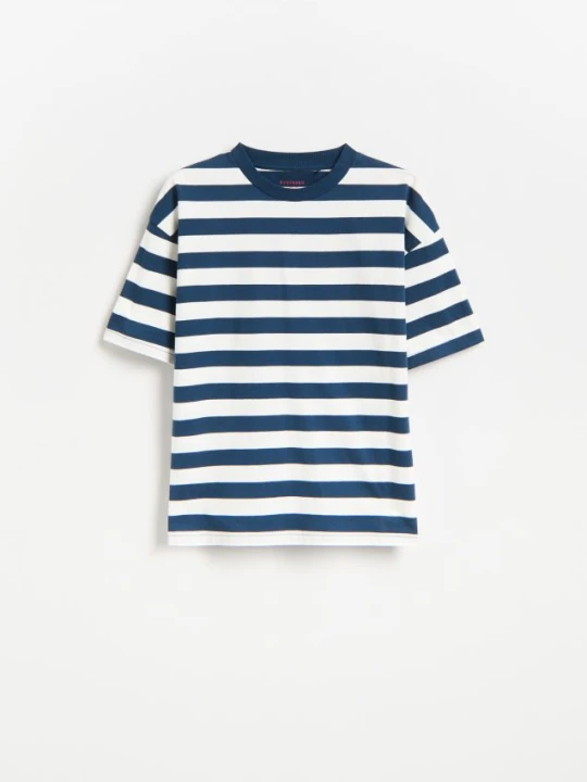 Zdjęcie produktu Reserved - Bawełniany t-shirt w paski - złamana biel
