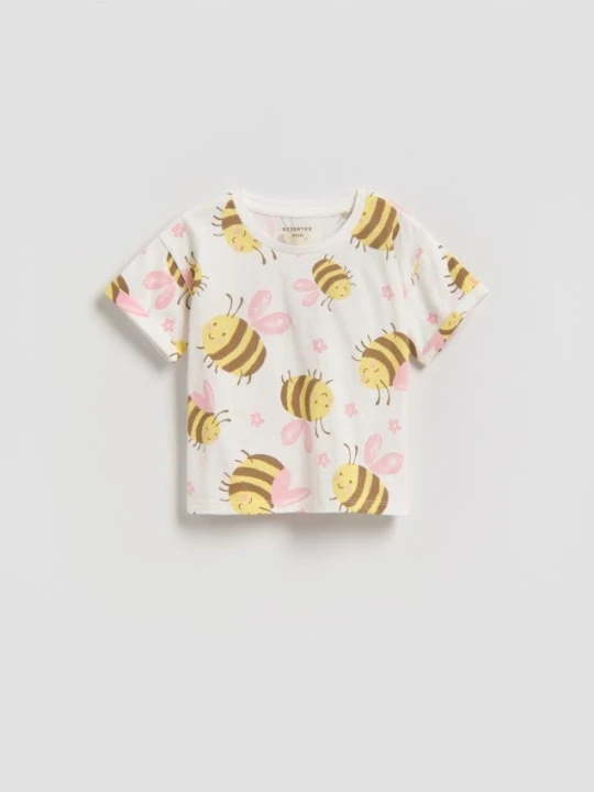 Zdjęcie produktu Reserved - Wzorzysty t-shirt - złamana biel